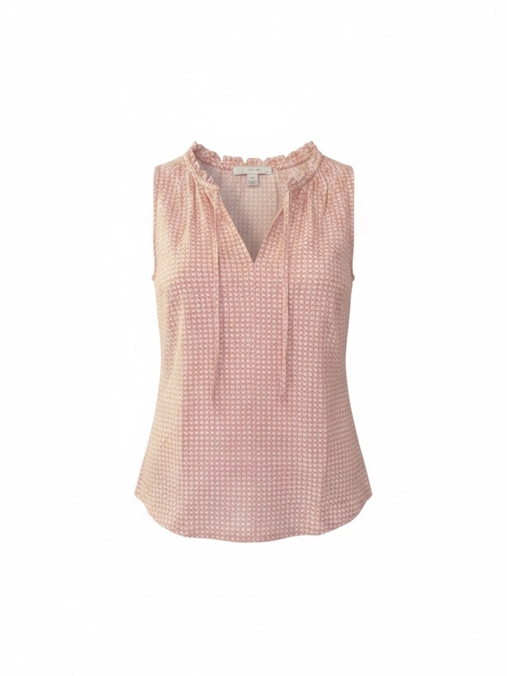 Loft 100% Cotton Pink Gingham Ruffle Collar V Neck Sleeveless Tie Front Top